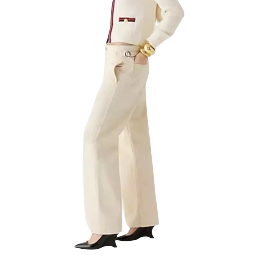 Point‎ Sur J.crew Women's side tab trouser ecru wash pants Cotton #BY093